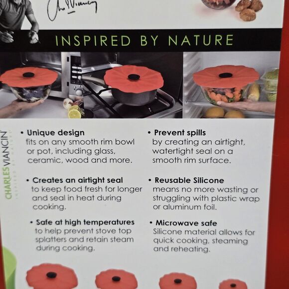 Charles Viancin Poppy Silicone Baking & Storage Suction Lid Medium 8" Inch NEW - Picture 7 of 8